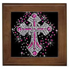 Hot Pink Rhinestone Cross Framed Ceramic Tile by artattack4all