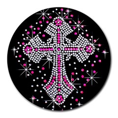 Hot Pink Rhinestone Cross 8  Mouse Pad (round) by artattack4all