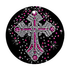 Hot Pink Rhinestone Cross Ceramic Ornament (round) by artattack4all