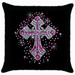 Hot Pink Rhinestone Cross Black Throw Pillow Case Front