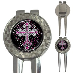 Hot Pink Rhinestone Cross Golf Pitchfork & Ball Marker by artattack4all