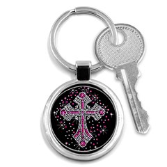 Hot Pink Rhinestone Cross Key Chain (round) by artattack4all