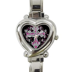 Hot Pink Rhinestone Cross Classic Elegant Ladies Watch (heart) by artattack4all