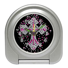 Hot Pink Rhinestone Cross Desk Alarm Clock by artattack4all