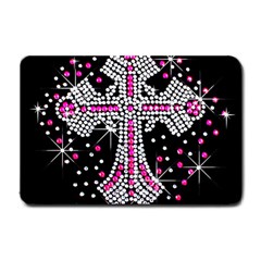 Hot Pink Rhinestone Cross Small Door Mat by artattack4all