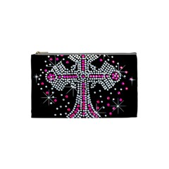 Hot Pink Rhinestone Cross Small Makeup Purse