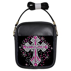 Hot Pink Rhinestone Cross Kids  Sling Bag by artattack4all