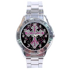 Hot Pink Rhinestone Cross Stainless Steel Analogue Watch (round) by artattack4all