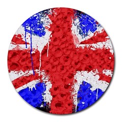 Distressed British Flag Bling 8  Mouse Pad (round) by artattack4all