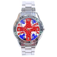 Distressed British Flag Bling Stainless Steel Analogue Watch (round) by artattack4all