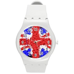 Distressed British Flag Bling Round Plastic Sport Watch Medium by artattack4all