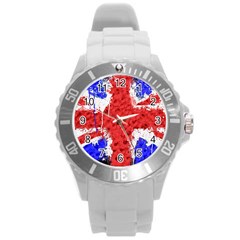 Distressed British Flag Bling Round Plastic Sport Watch Large by artattack4all