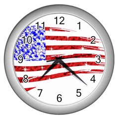 Sparkling American Flag Silver Wall Clock by artattack4all