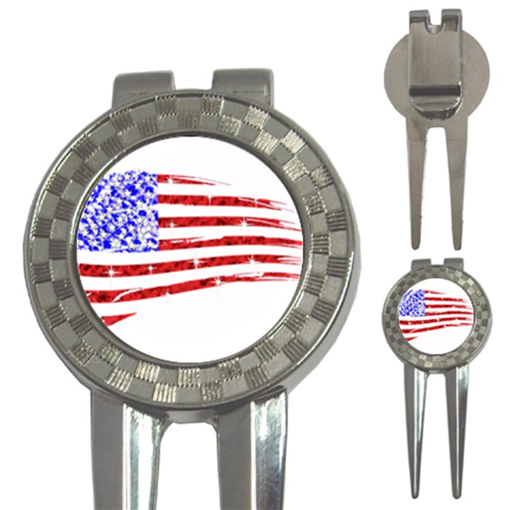 Sparkling American Flag Golf Pitchfork & Ball Marker