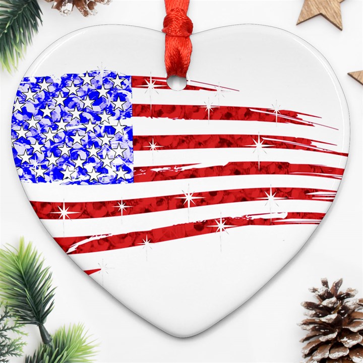 Sparkling American Flag Heart Ornament (Two Sides)