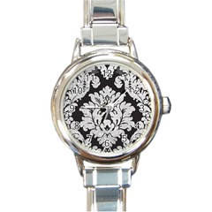 Diamond Bling Glitter On Damask Black Classic Elegant Ladies Watch (round) by artattack4all