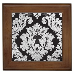 Diamond Bling Glitter On Damask Black Framed Ceramic Tile by artattack4all