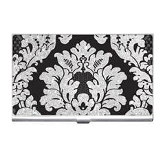 Diamond Bling Glitter On Damask Black Business Card Holder