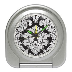 Diamond Bling Glitter On Damask Black Desk Alarm Clock