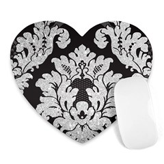 Diamond Bling Glitter On Damask Black Mouse Pad (heart) by artattack4all