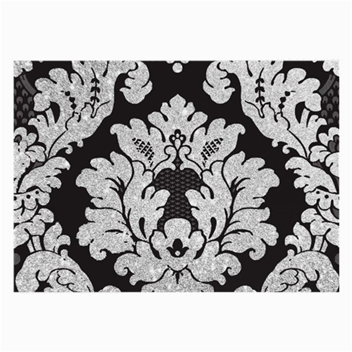 Diamond Bling Glitter on Damask Black Twin-sided Handkerchief