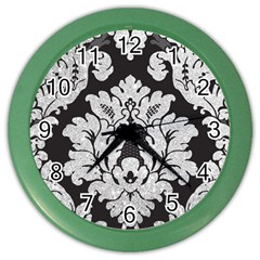 Diamond Bling Glitter On Damask Black Colored Wall Clock by artattack4all