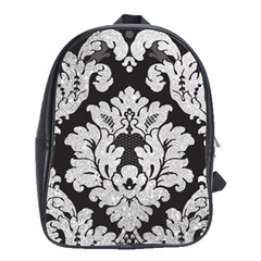 Diamond Bling Glitter On Damask Black Large School Backpack by artattack4all