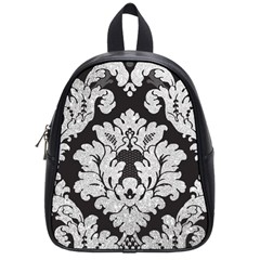 Diamond Bling Glitter On Damask Black Small School Backpack by artattack4all