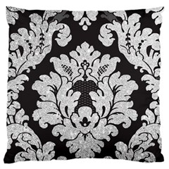 Diamond Bling Glitter On Damask Black Large Cushion Case (two Sides)