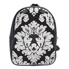 Diamond Bling Glitter On Damask Black School Bag (xl) by artattack4all