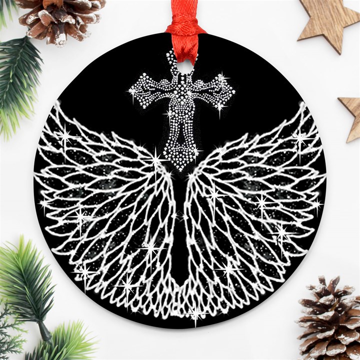 Bling Wings and Cross Ceramic Ornament (Round)