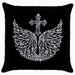 Bling Wings And Cross Black Throw Pillow Case by artattack4all