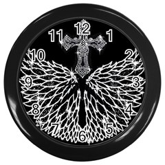 Bling Wings And Cross Black Wall Clock by artattack4all