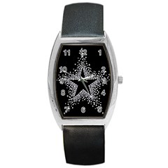 Sparkling Bling Star Cluster Black Leather Watch (Tonneau)