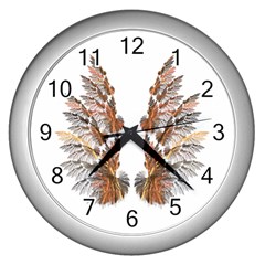 Brown Feather Wing Silver Wall Clock