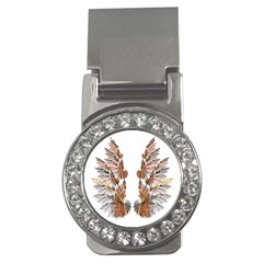 Brown Feather Wing Money Clip With Gemstones (round)