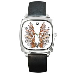 Brown Feather Wing Black Leather Watch (square) by artattack4all