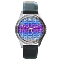 Rainbow Of Colors, Bling And Glitter Black Leather Watch (round)