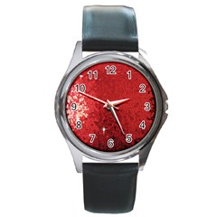 Sequin And Glitter Red Bling Black Leather Watch (round) by artattack4all