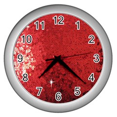 Sequin And Glitter Red Bling Silver Wall Clock by artattack4all