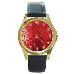 Sequin And Glitter Red Bling Black Leather Gold Rim Watch (round) by artattack4all