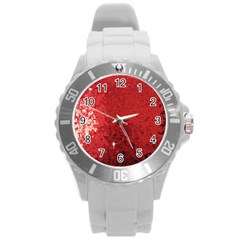 Sequin And Glitter Red Bling Round Plastic Sport Watch Large by artattack4all