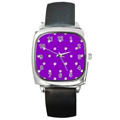 Royal Purple And Silver Bead Bling Black Leather Watch (square) by artattack4all