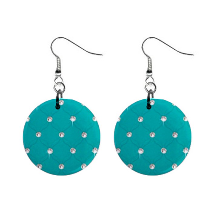 Turquoise Diamond Bling Mini Button Earrings