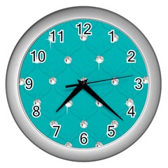 Turquoise Diamond Bling Silver Wall Clock by artattack4all