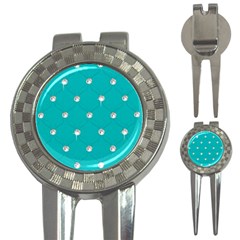 Turquoise Diamond Bling Golf Pitchfork & Ball Marker