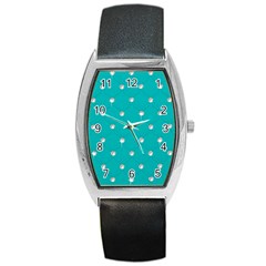 Turquoise Diamond Bling Black Leather Watch (tonneau)