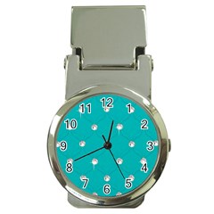 Turquoise Diamond Bling Chrome Money Clip With Watch