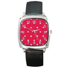 Red Diamond Bling  Black Leather Watch (square)