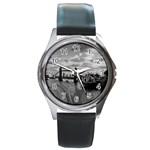 River Thames Waterfall Black Leather Watch (Round) Front